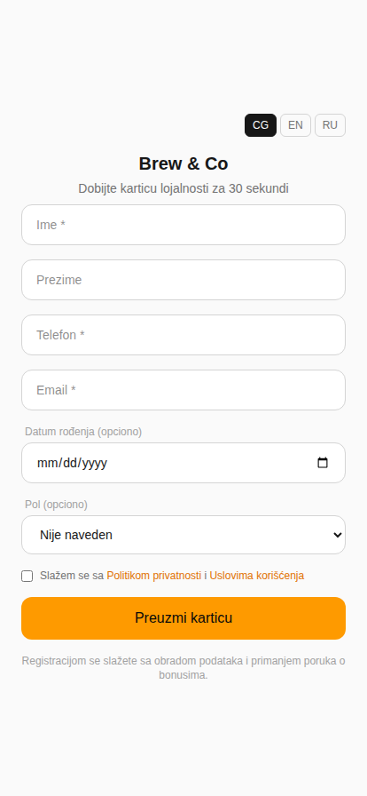Forma za samostalnu prijavu gosta