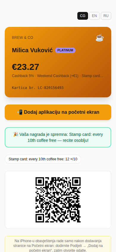 Kartica gosta sa dugmetom za dodavanje aplikacije na početni ekran