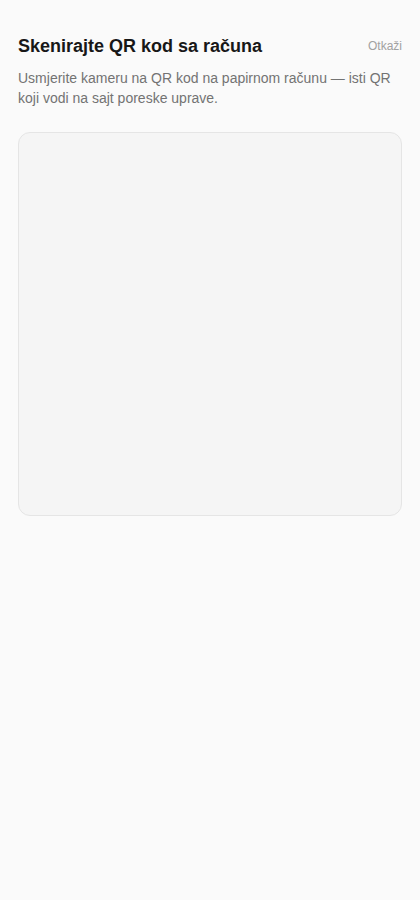 Ekran skeniranja QR koda fiskalnog računa