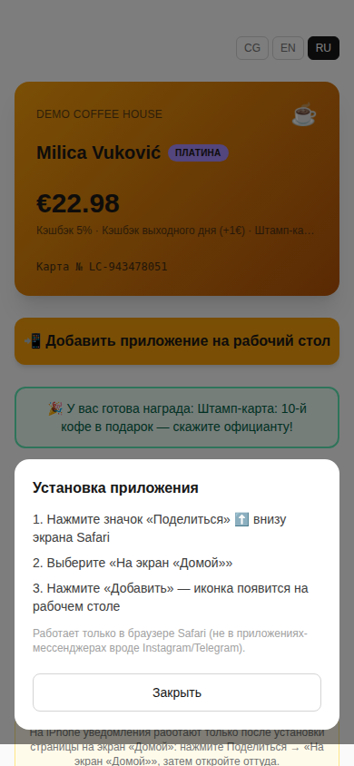 Диалог с инструкцией по установке на iPhone